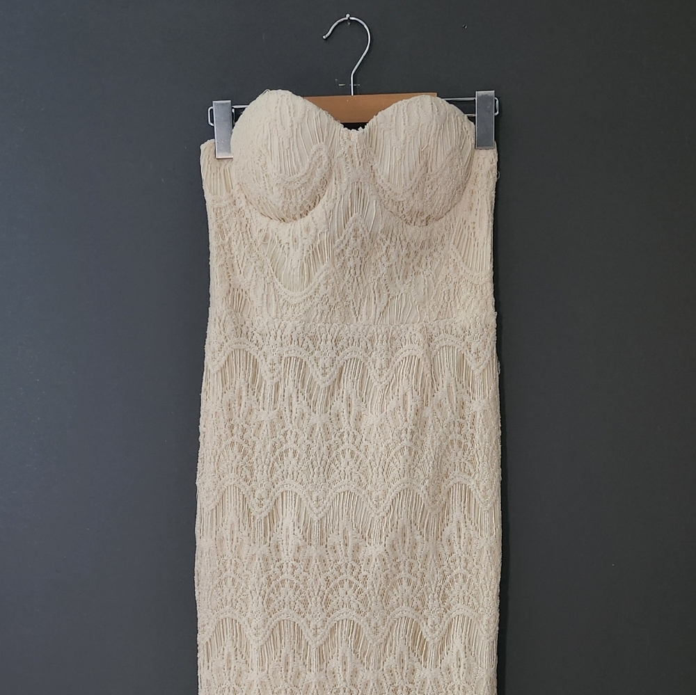 Elegant Cream Crochet Style Dress